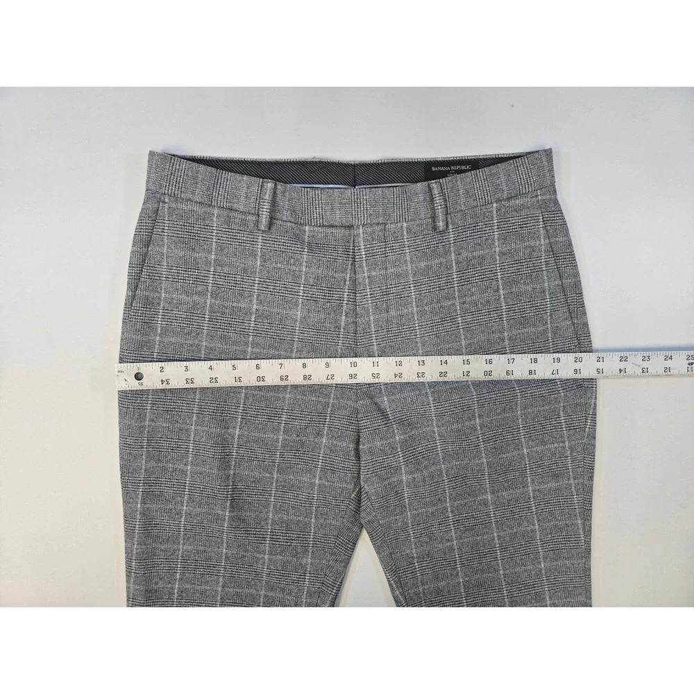 Banana Republic Mens Gray Plaid Slim Fit Dress Pants 32x34 Stretch Trousers